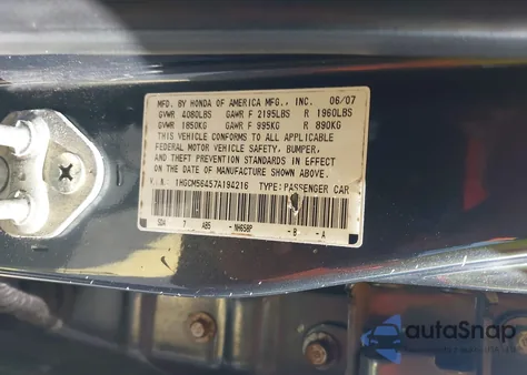 2007 Honda Accord 2.4 Lx z USA, uszkodzony, nr VIN 1HGCM56457A194216